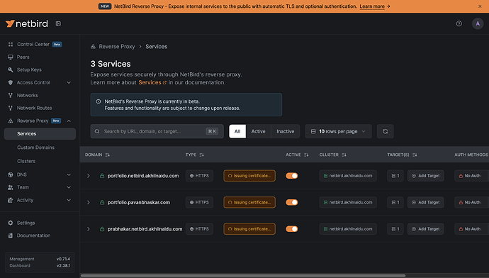 Netbird dashboard